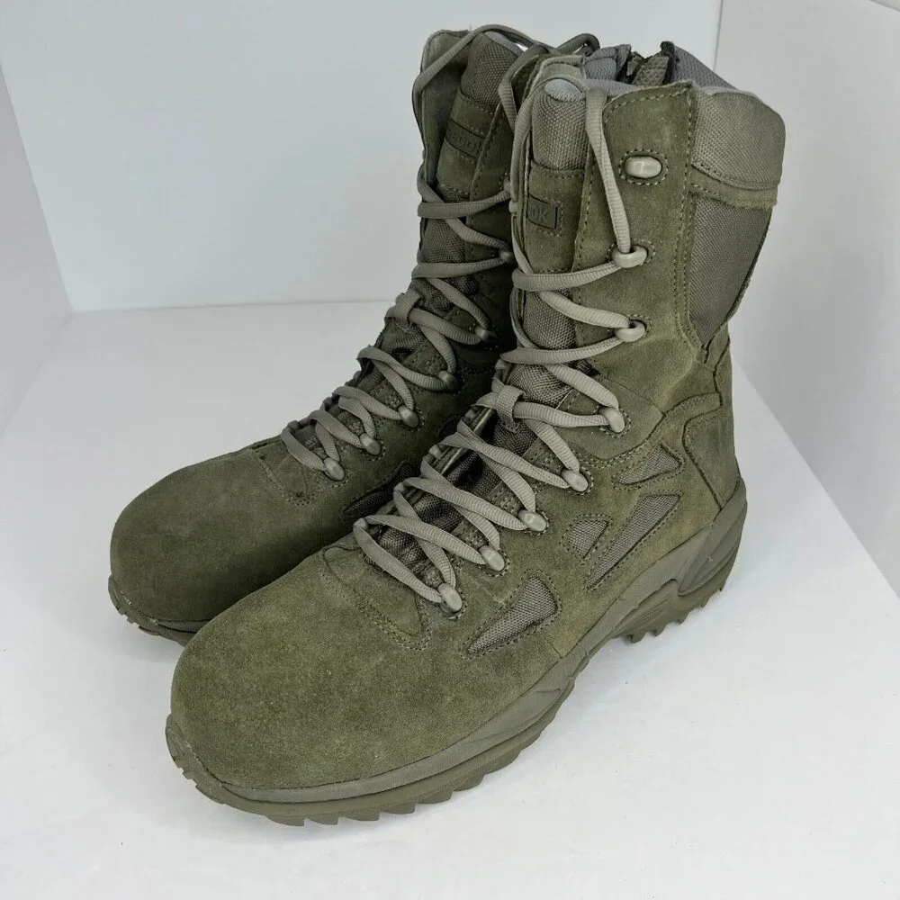 Reebok Mens RB8990 Sage Green Rapid Response With Zipper Size 14M Tactical Boots